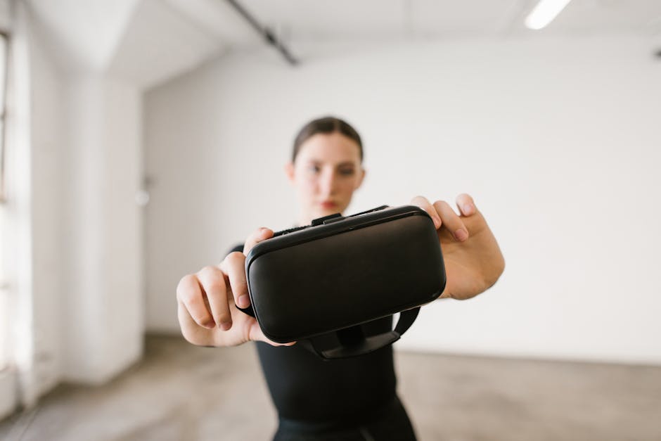 Person wearing VR headset experiencing virtual reality