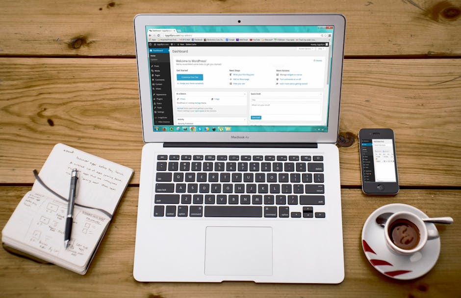 Laptop and notebook workspace for content creation