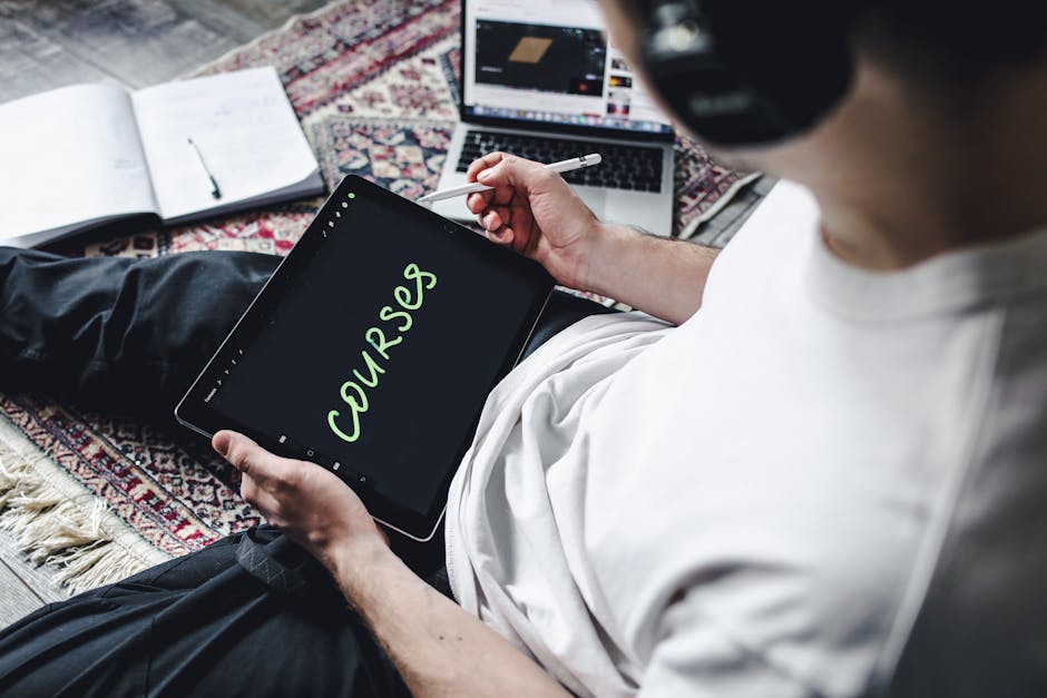Person studying online courses on a digital tablet