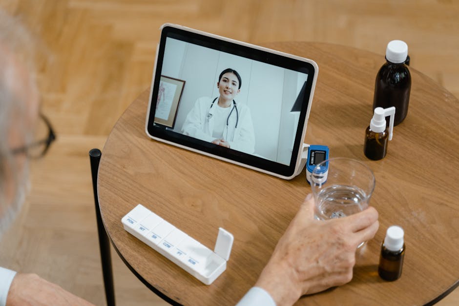 Patient using tablet for telehealth consultation with doctor