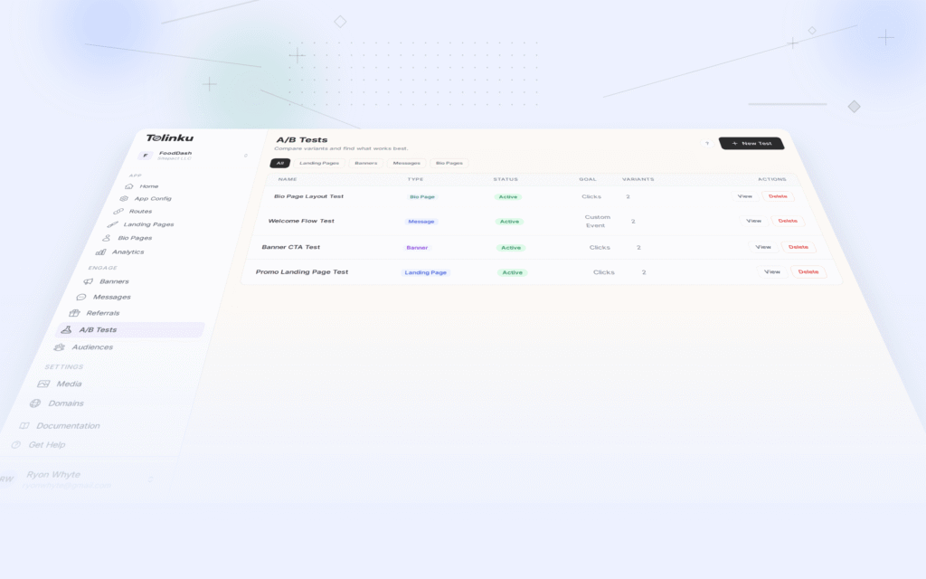 Tolinku ab testing optimization dashboard screenshot for growth blog posts