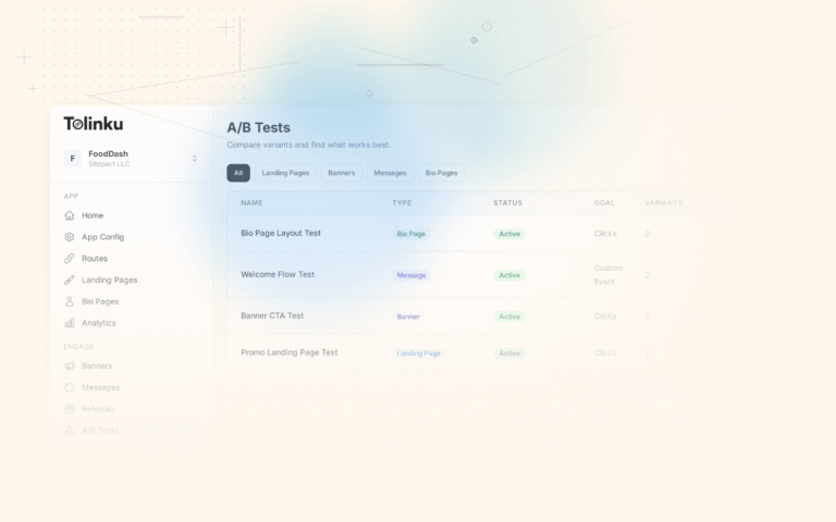 Tolinku ab testing optimization dashboard screenshot for growth blog posts