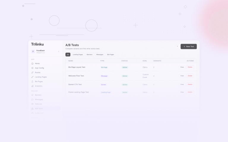 Tolinku ab testing optimization dashboard screenshot for growth blog posts