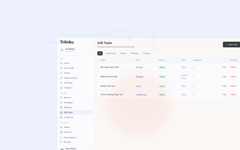 Tolinku ab testing optimization dashboard screenshot for growth blog posts