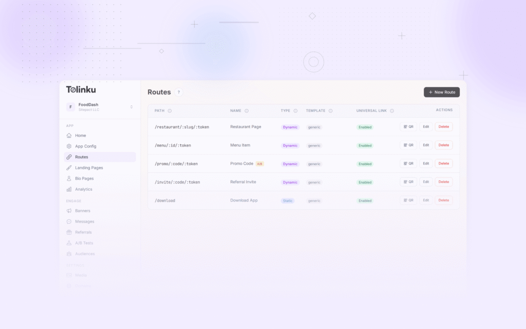 Tolinku app links dashboard screenshot for android blog posts