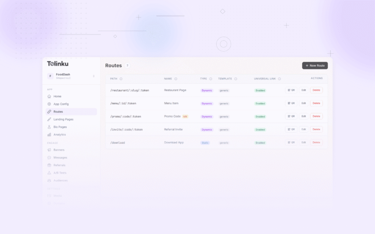 Tolinku app links dashboard screenshot for android blog posts
