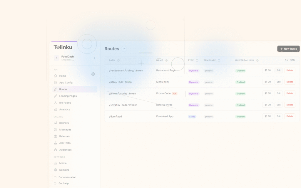 Tolinku app links dashboard screenshot for android blog posts