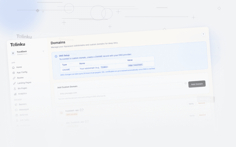 Tolinku app links dashboard screenshot for android blog posts