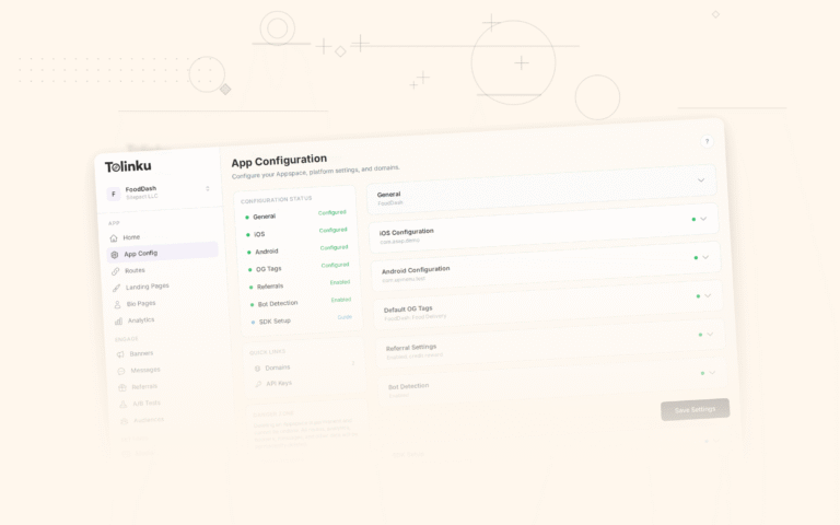 Tolinku app links dashboard screenshot for android blog posts