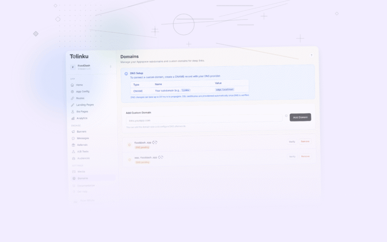 Tolinku app links dashboard screenshot for android blog posts