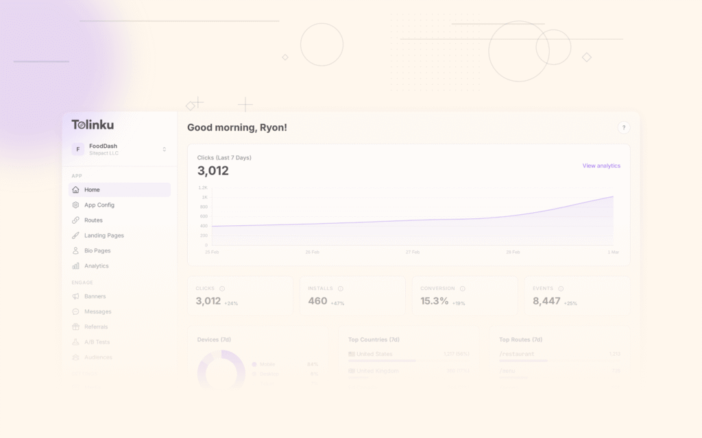 Tolinku deep linking fundamentals dashboard screenshot for deep linking blog posts