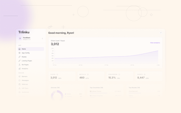 Tolinku deep linking fundamentals dashboard screenshot for deep linking blog posts