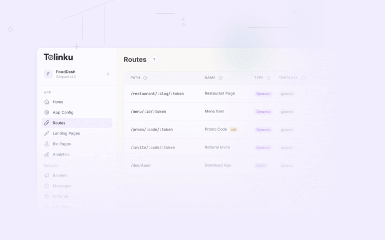 Tolinku deferred deep linking dashboard screenshot for deep linking blog posts