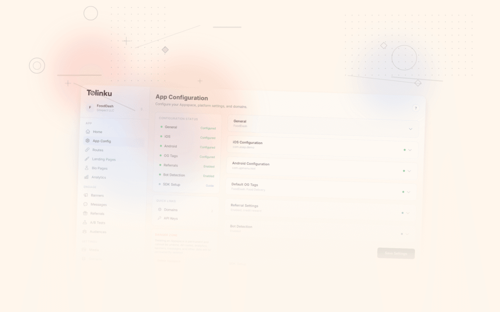 Tolinku deferred deep linking dashboard screenshot for deep linking blog posts
