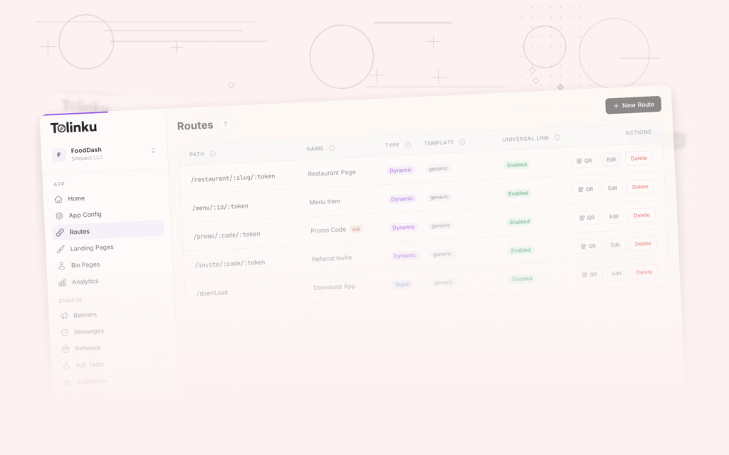 Tolinku deferred deep linking dashboard screenshot for deep linking blog posts