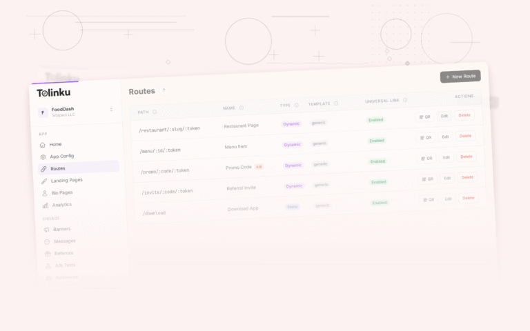 Tolinku deferred deep linking dashboard screenshot for deep linking blog posts