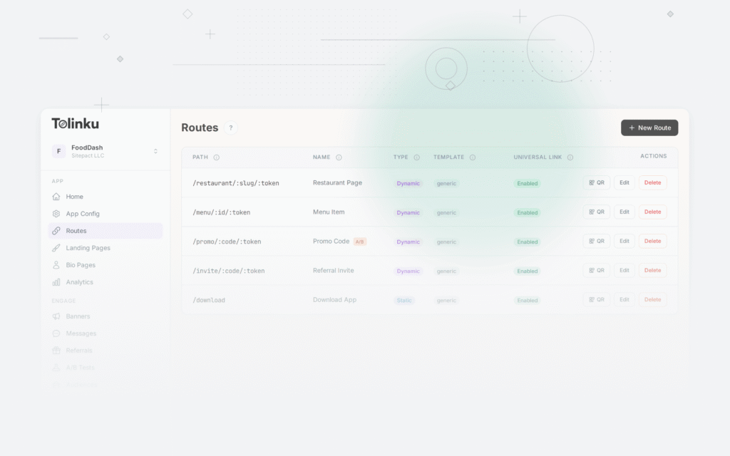 Tolinku deferred deep linking dashboard screenshot for deep linking blog posts