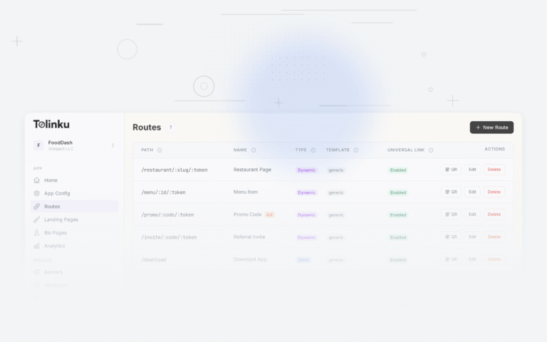 Tolinku e commerce deep linking dashboard screenshot for use cases blog posts