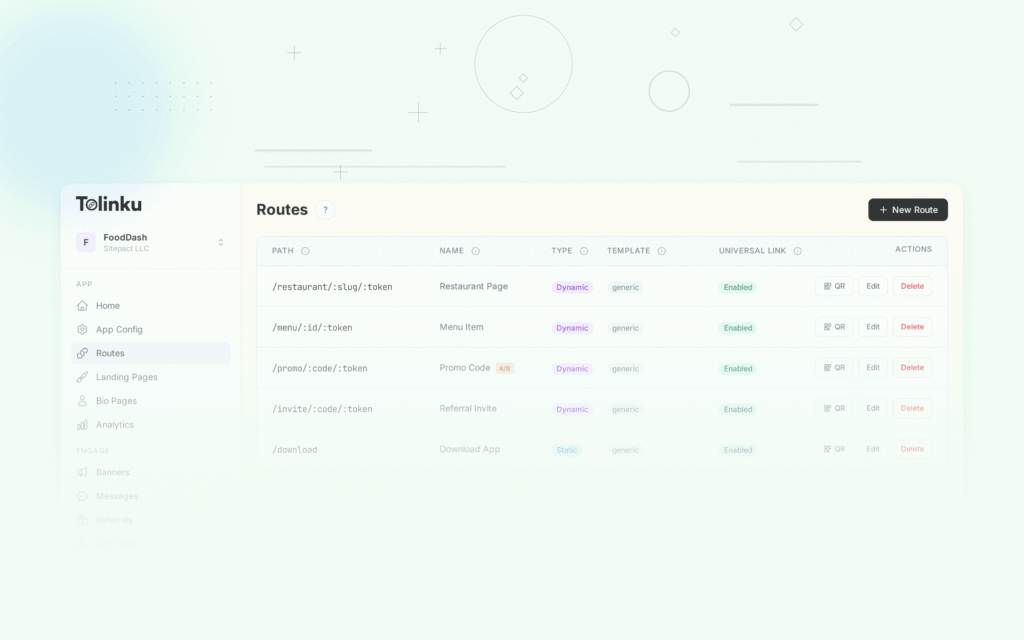 Tolinku fintech deep linking dashboard screenshot for use cases blog posts