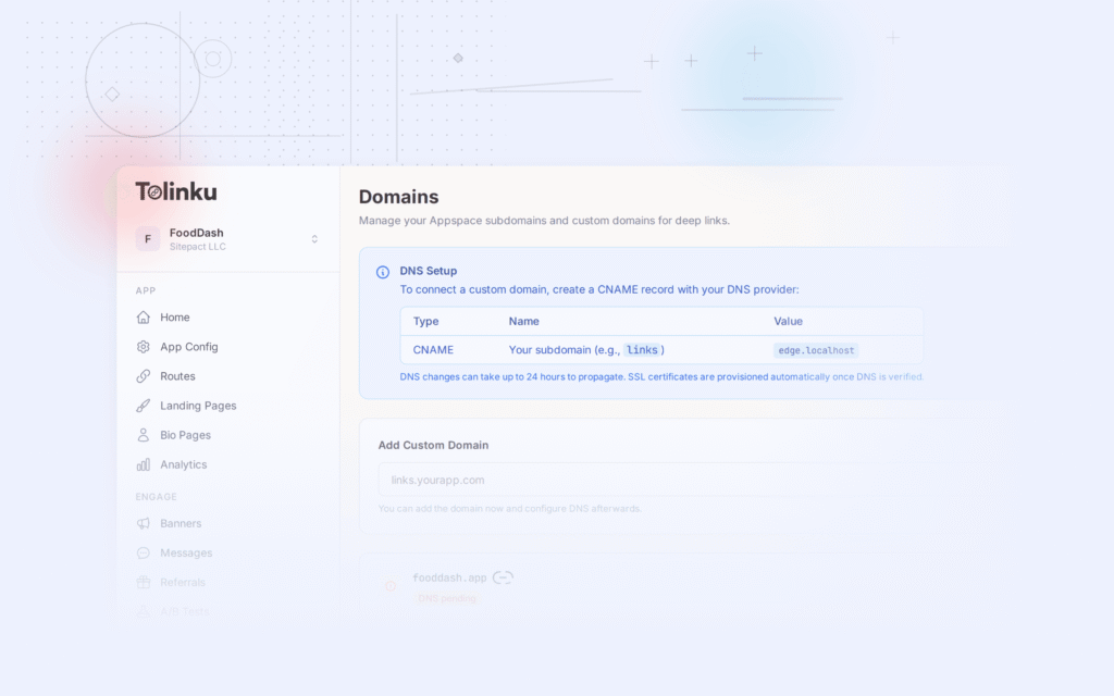 Tolinku fintech deep linking dashboard screenshot for use cases blog posts
