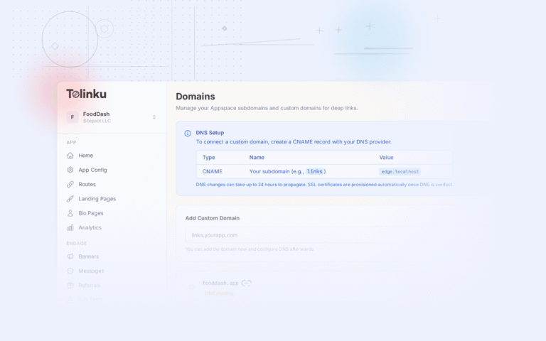 Tolinku fintech deep linking dashboard screenshot for use cases blog posts