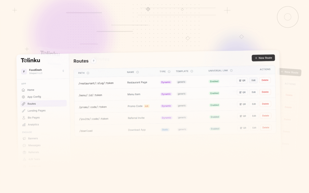 Tolinku qr codes short links dashboard screenshot for marketing blog posts
