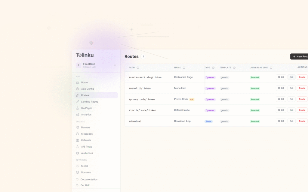 Tolinku qr codes short links dashboard screenshot for marketing blog posts