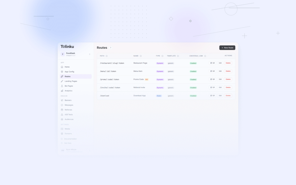 Tolinku qr codes short links dashboard screenshot for marketing blog posts