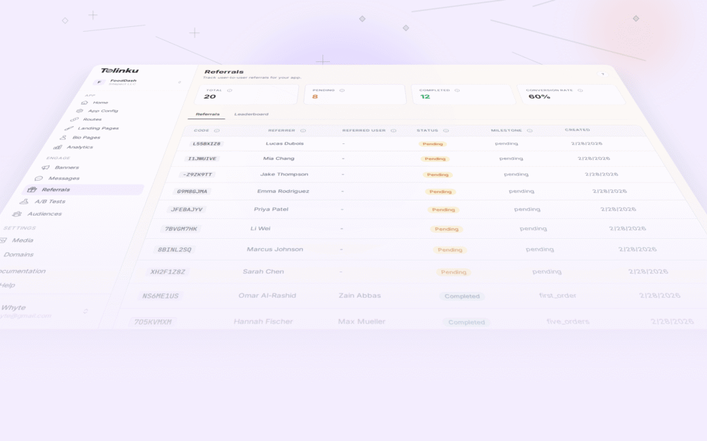 Tolinku referral programs dashboard screenshot for growth blog posts