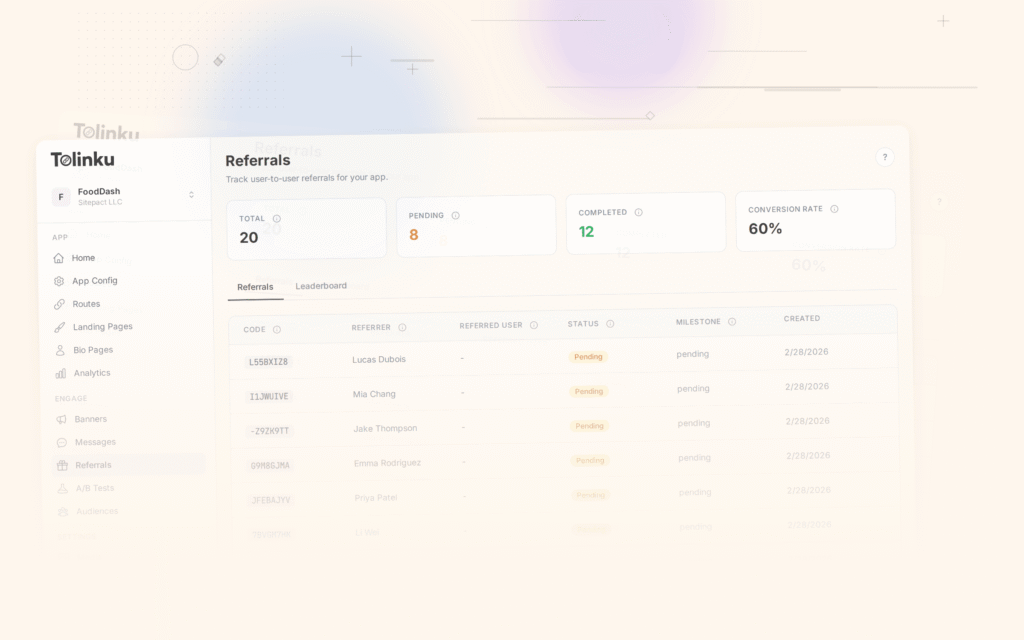 Tolinku referral programs dashboard screenshot for growth blog posts