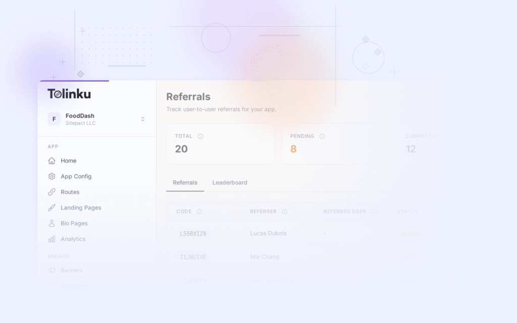 Tolinku referral programs dashboard screenshot for growth blog posts