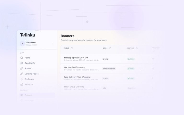 Tolinku smart banners dashboard screenshot for marketing blog posts