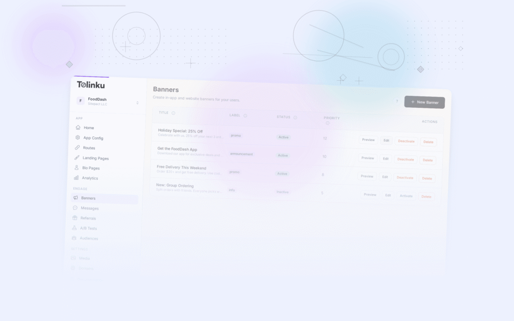 Tolinku smart banners dashboard screenshot for marketing blog posts