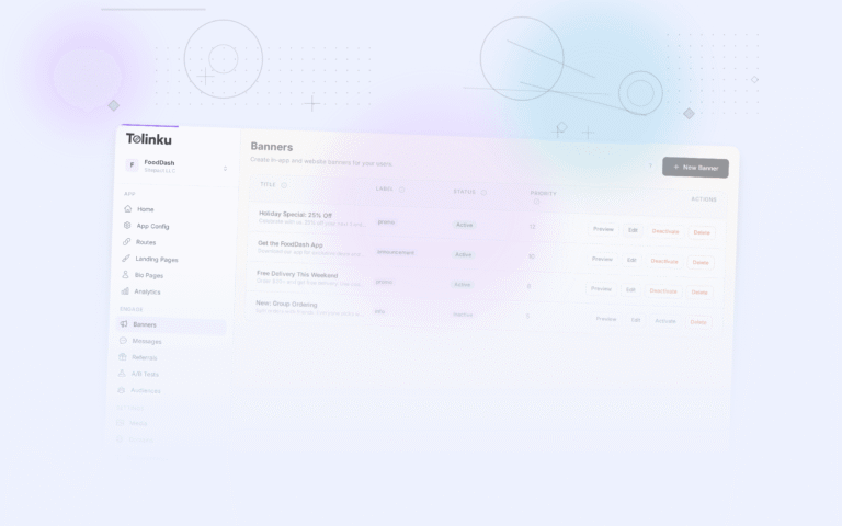 Tolinku smart banners dashboard screenshot for marketing blog posts