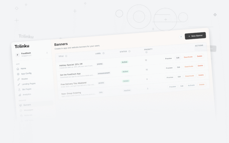 Tolinku smart banners dashboard screenshot for marketing blog posts