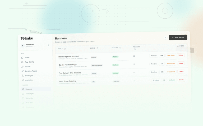 Tolinku smart banners dashboard screenshot for marketing blog posts