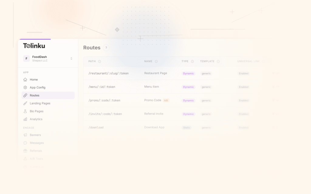 Tolinku universal links dashboard screenshot for ios blog posts