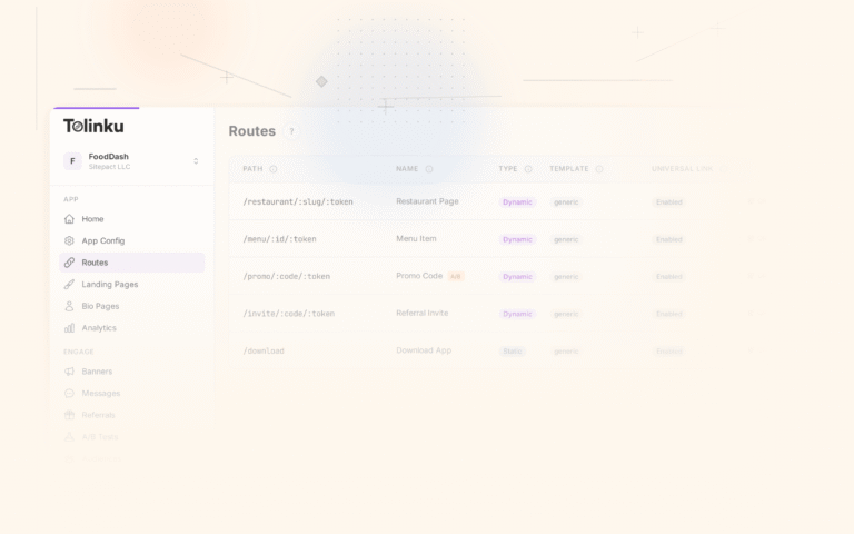 Tolinku universal links dashboard screenshot for ios blog posts