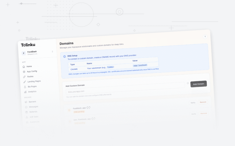 Tolinku universal links dashboard screenshot for ios blog posts