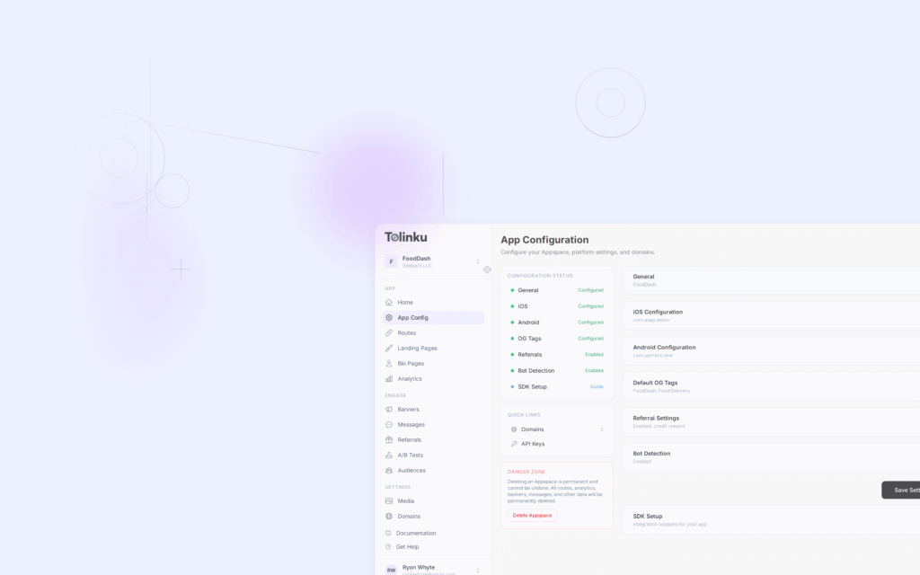 Tolinku universal links dashboard screenshot for ios blog posts