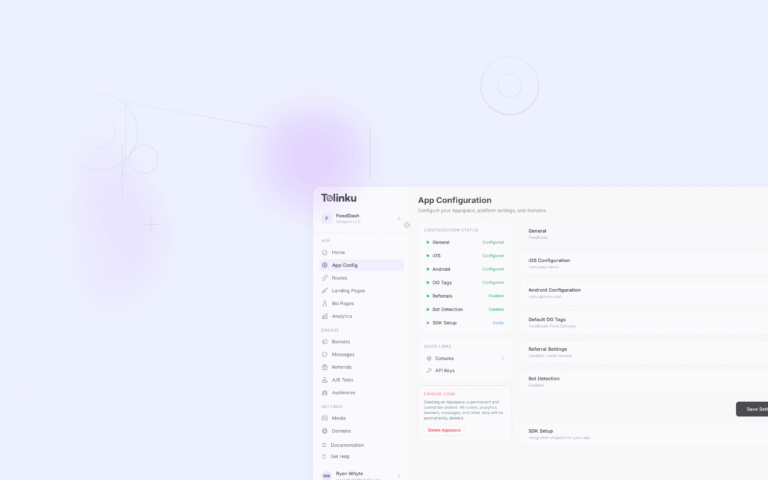 Tolinku universal links dashboard screenshot for ios blog posts