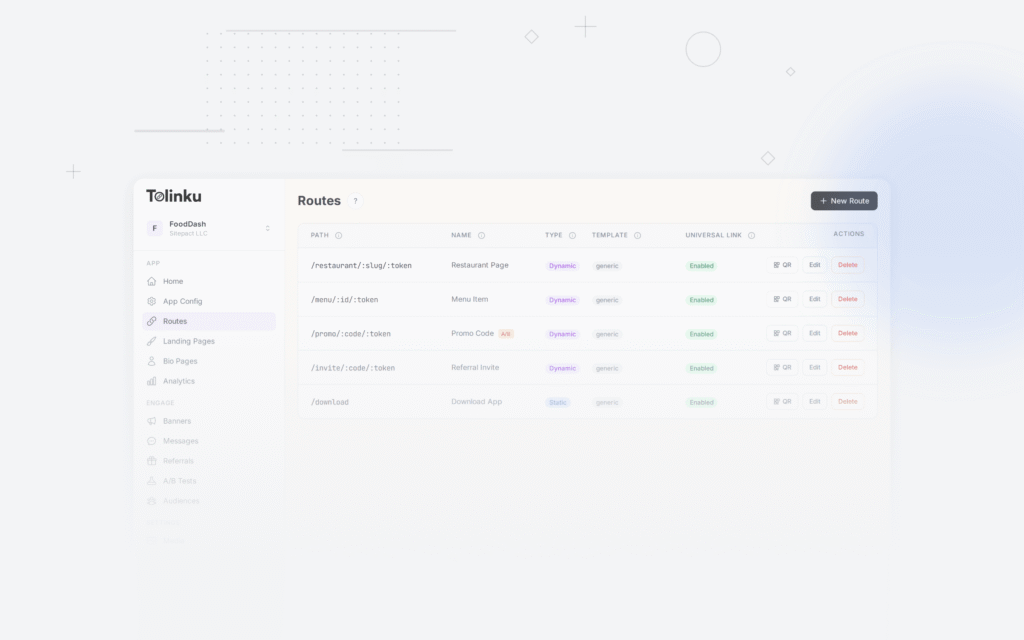 Tolinku universal links dashboard screenshot for ios blog posts